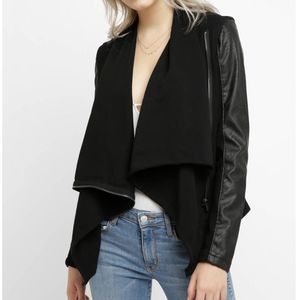 BLANKNYC Vegan Leather and Knit Moto Drape Jacket